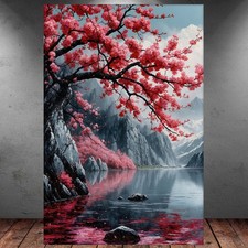 LEINWAND BILD ER XXL ABSTRAKT KIRSCHBLÜTEN BAUM JAPAN BERGE WAND POSTER P1876