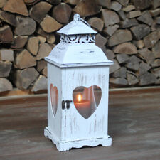 Holzlaterne Metalldach Herz Laterne Weiß Shabby Holz Metall Garten Windlicht