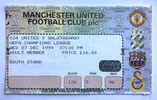 Ticket David Beckham 1st Man Utd Goal Champions League Debut v Galatasaray 1994