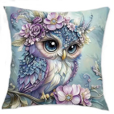 Kissen mit Füllung 45x45cm Eule blau, Dekokissen, Couchkissen,Schleiereule, pink