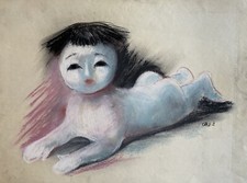 Charlotte Zurek 1910-1971 Kreide Porträt Kind Baby Asien China Japan Expressiv