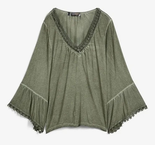Damen tunika oliv mit spitze - oliv,