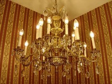 GROSSER ANTIKER SCHWERER 16 LAMPEN MESSING KRISTALL KRONLEUCHTER LEUCHTEN Ø 32"