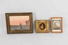 N92E78- 3x Bild ua Lithographie Damenporträt und Stoffmalerei Indische Krieger