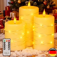 3er Set LED Kerzen mit Timerfunktion Batterie für Außen Outdoor Licht flackernd