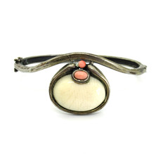 MEGA BRUTALIST Armreif Bein 835 PERLI Silber Koralle Modernist XL 70s BoHo Space