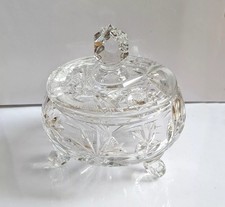 Alte Vintage Bleikristall Kristallglas Schale mit Deckel Handgeschliffen, schwer