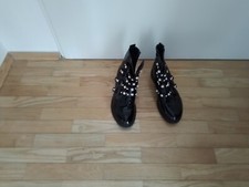 Damen-Stiefeletten mit Schnallen und Perlen - Gr. 38 - schwarz - gebraucht