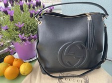 Orig. GUCCI Tasche Donna Logo Soho schwarz Leder Bag Large Nero Luxus Tasche