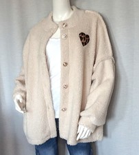 Oversized Teddyfell Fleece Plüsch Jacke Creme Beige Leo Herz 38,40,42,44,46 Neu