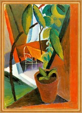 Blick ins Gartenhaus August Macke Mittag Topfpflanze Gartenstuhl LW H A1 0045