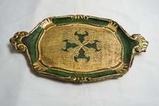 Vintage Florentiner Holz? Tablett Grün/ Gold Italien 32 x 19 cm 70er Jahre