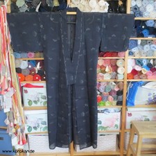 Vintage japanischer Kimono Hitoe ungefüttert, Seidenorganza Blätter und Blüten