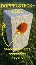 DOPPEL Gartensteckdose Hellgrau Granit Naturstein Außensteckdose Palisade <