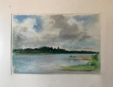 FRANZ EHMKE *1928-2018 DDR MALER PASTELL BLICK ÜBER DIE ELBE AUF ARNEBURG SIGN.