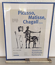 Bild mit Ausstellungsdruck Picasso, Matisse, Chagall in blauem Rahmen 40 x 50 cm