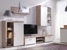 Wohnwand Schrankwand 4 tlg. YORK Sanremo-Creme mit LED-Beleuchtung