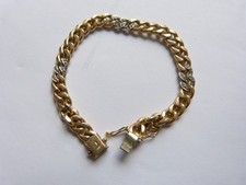585er Gold Panzerarmband mit 24 Diamanten, Weiß- und Gelbgold, 19 mm, 13,77 g