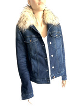 ? Wie Neu! GAS | Jeansjacke mit Teddyfell & Echtpelzkragen | XS / Gr. 34 | Blau