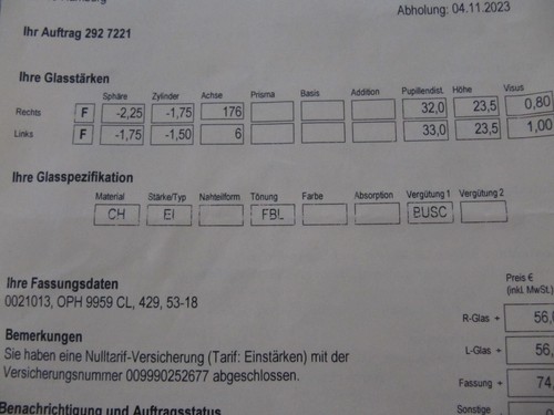 Brille herren stärken rechts - herren,
