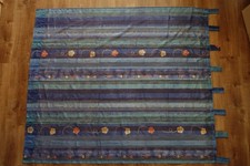 Vorhang blau gestreift mit Muster - Schlaufen - 2 Stück