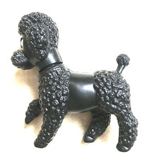 Altes DDR Spielzeug Hund Pudel Plastik mit Wackelaugen beweglicher Kopf um 1972