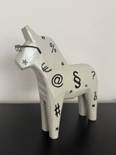 Ikea Dalapferd weiß Holz 27 cm mit  Brille  90er 00er Deko Vintage Dala Pferd