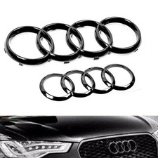 Glanz Schwarz Emblem Ringe V+H Kühlergrill 273x94+193x66MM Für Audi A4 A5 A6 NEW