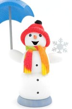 Kuhnert - Original Erzgebirge Räucherfigur, Mann, männlicher Schneemann - Regenschirm