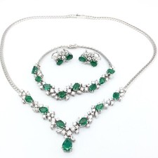 Set Collier Armband 750/18k Weißgold Smaragd 11,7ct Diamant 5,84ct Brillant#1882