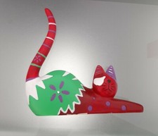 Figur Katze von Gilde Dekofigur Bunt Rot Grün Weiß Lila bemalt 