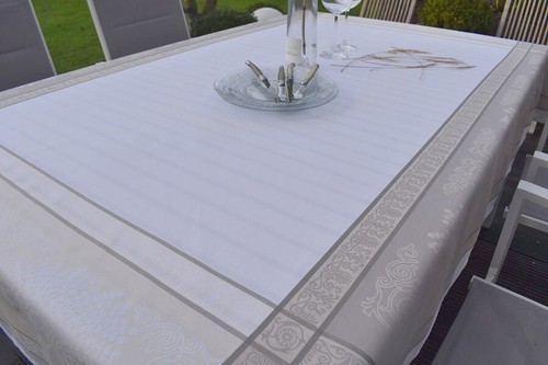 Tischdecke jacquard creme - tischdecke,