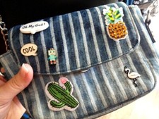 Luxus Minibag mit Patches Jeans Velours gestreift Ananas Flamingo Kaktus cool to