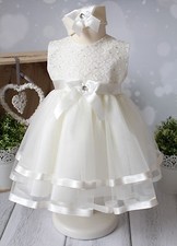 CHARLOTTE - Taufkleid mit Stirnband Spitze Taufe Festkleid Babykleid creme