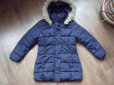 H&M abgesteppte DaunenJacke warm abnehmbare Kapuze gefüttert Gr. 128 Blau Fell