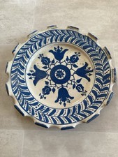 Tonteller Bemalt , Tulpenmuster, Blau Weiß