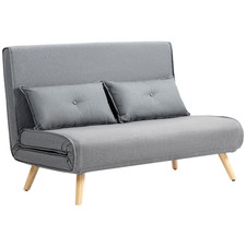 Schlafsofa 2-Sitzer grau Leinen 120x75x87cm Schaumstoff Metall Holz Klick-Klack verstellbar