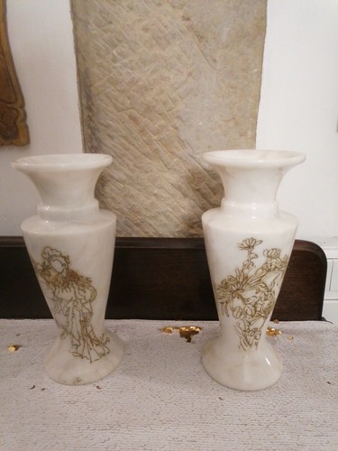 Alabaster marmor vasen - marmor, paar