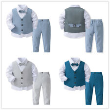 DE Baby Jungen Anzug Gentleman Set Langarm Fliege Hemd Weste Hose Hochzeitanzug