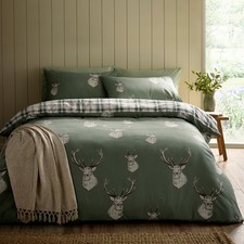 Catherine Lansfield Hirsch Karo Wende Bettbezug Bettwäsche Set Weich Grün