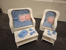 80er Barbie * Dream Furniture Living Room Wohnzimmer * Rattan Möbel * KOMPLETT *