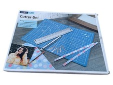 IDEENWELT Cutter-Set 8-teilig Schneidematte Metall-Lineal Klingen Blau Bastelset