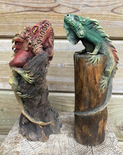 2 Stck 22 cm Figur Leguan Eidechse Echse Drache modelliert+Treibholz B-Ware