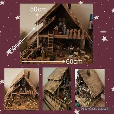 Schöne große komplette Weihnachtskrippe,Handarbeit v.Schreiner,Fichte,Tanne,1982