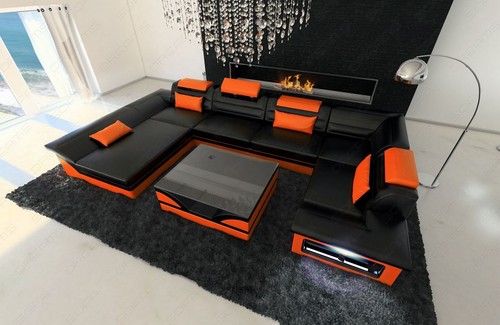 Leder wohnlandschaft couch led - leder,
