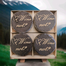 Schieferuntersetzer 4er Set Rund 10x10cm graviert, Mehrere Motive Deko Geschenk