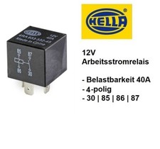 Hella Arbeitsstrom Relais 4-pol 12V 40A Schließer 30|85|86|87 Schaltrelais
