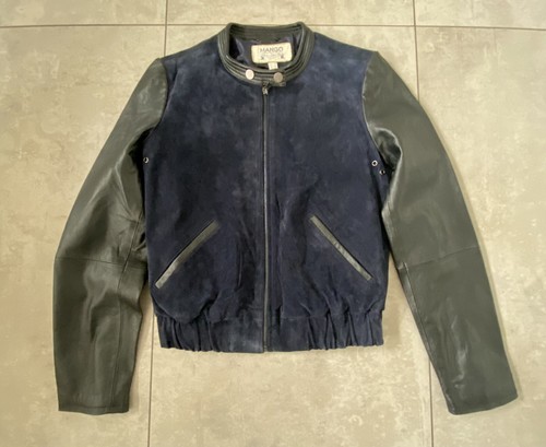 Mango lederjacke schwarz blau - mango, schwarz/blau