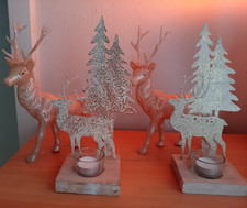 Weihnachtsdeko Hirsche, 2 Teelichthalter Tannenbäume Hirsche