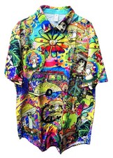 70er Jahre Buntes, Hippie Herren Hemd grün Kurzarm  Gr. XL